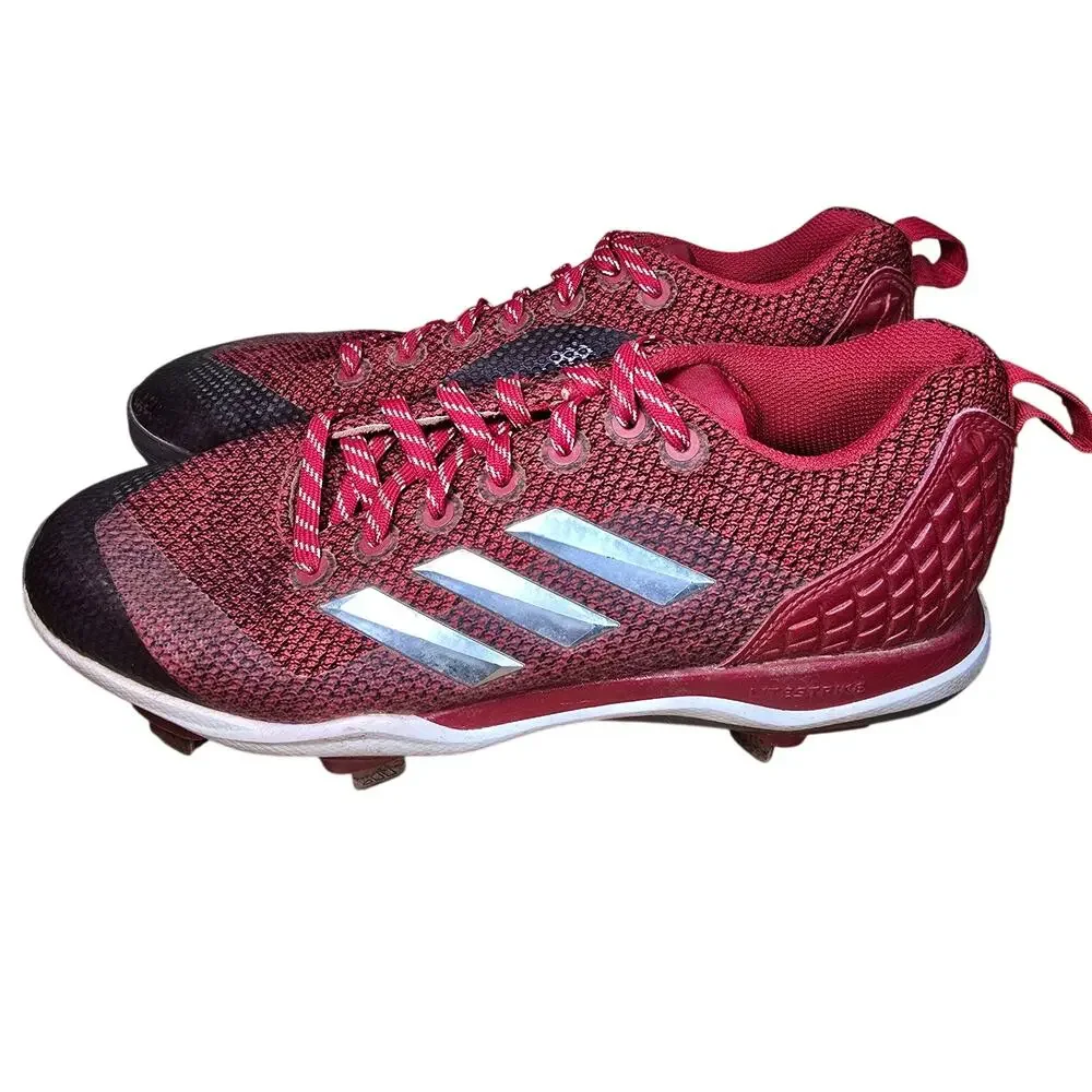 Adidas Metal Baseball Cleats Mens Size 8 Womens 9.5 Red with Silver Stripes